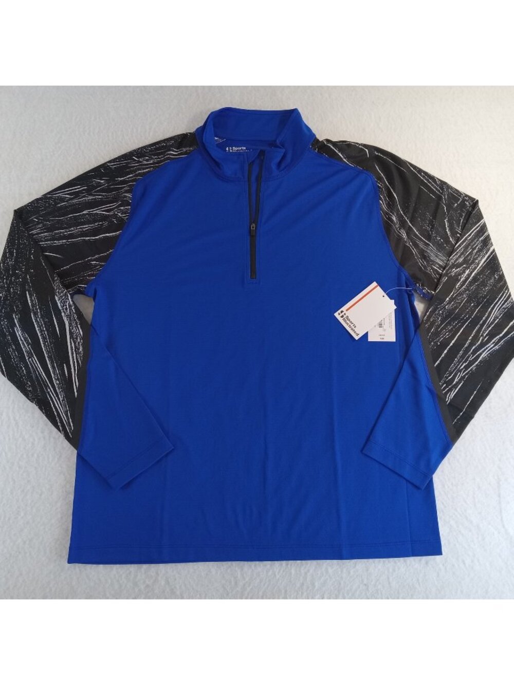 Sports Illustrated Men's Large L 1/4 Zip Pullover Royal Blue Black Patterned